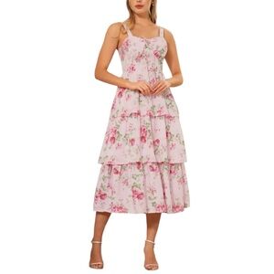 NWT Scarlet Darkness Floral Tiered Cottagecore Wedding Guest Midi Dress 10